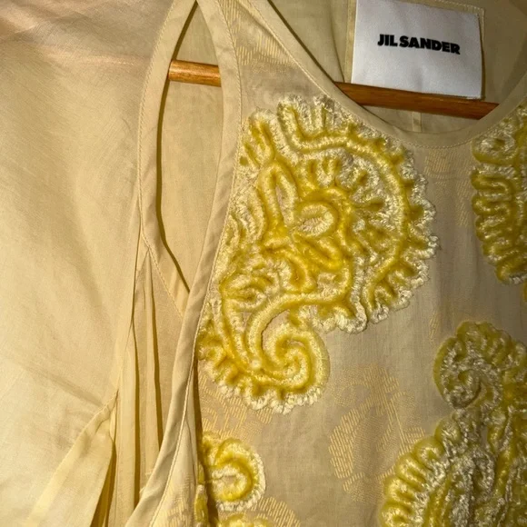 Jil Sander Yellow Embroidered Paisley Kaftan Midi Dress Cotton Sheer IT36 US 2 - Picture 7 of 15